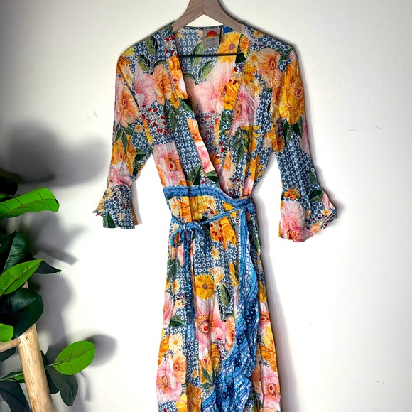 Farm Rio for Anthropologie Camila Wrap Dress Maxi Floral Women’s Size Medium - Picture 4 of 11